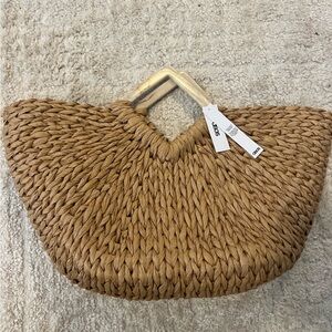 NWT Woven Straw Tote Bag with Marble Handles